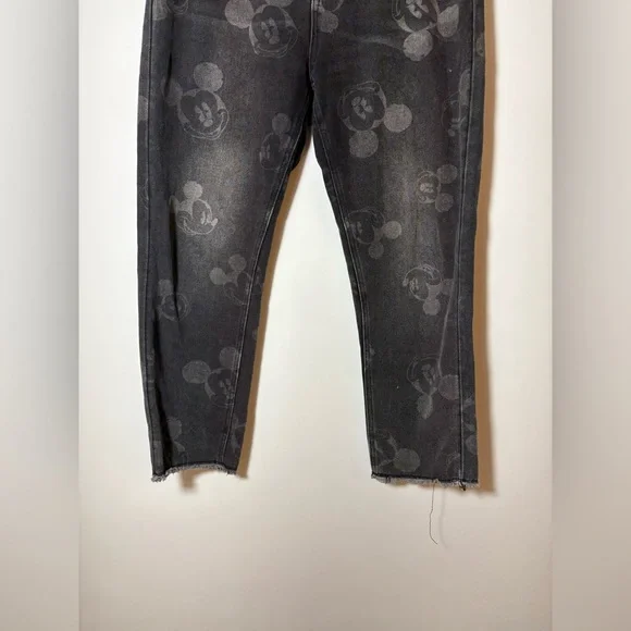 Desigual Women's Black Mickey Mouse Print Jeans Straight Leg Raw Hem SZ 34